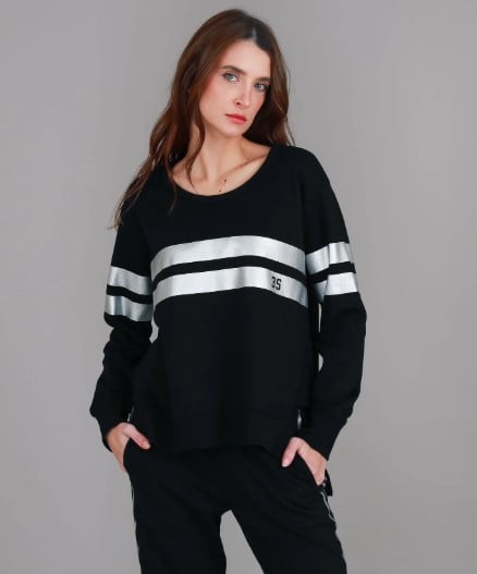3rd STORY THERESA TWO-STRIPE SWEATSHIRT BLACK/SILVER [SZ:XS]
