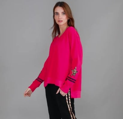 3rd STORY OXFORD LEOPARD STAR SLEEVE SWEATER PINK FLASH [SZ:S]