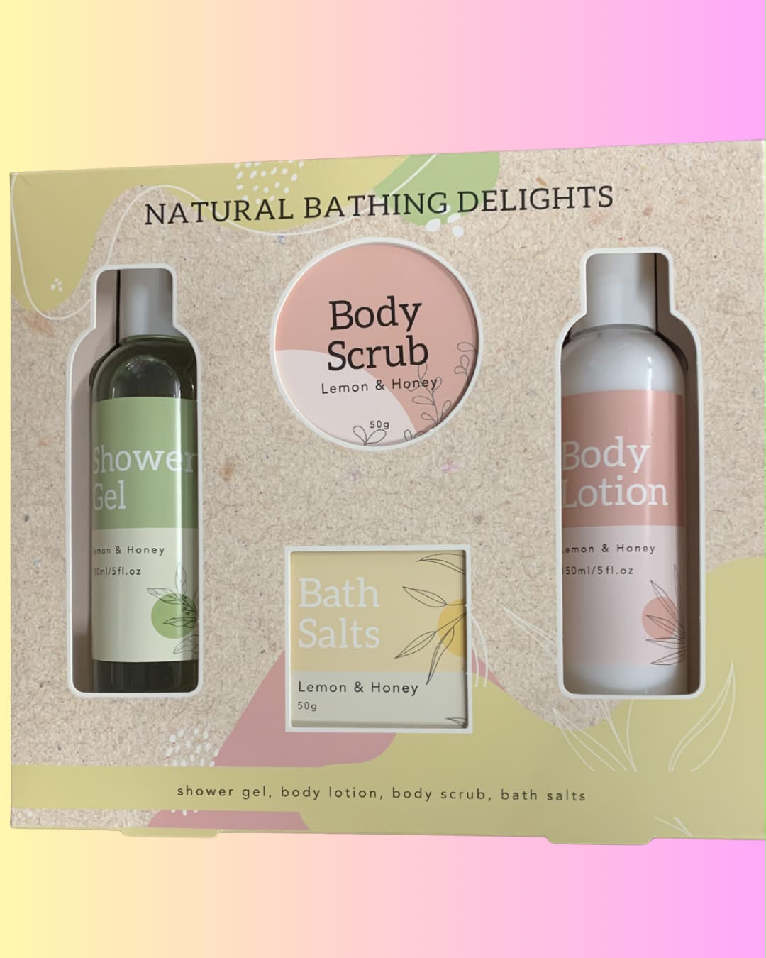 NATURAL BATHING DELIGHTS BATH CARE SET IN GIFT BOX 4pce
