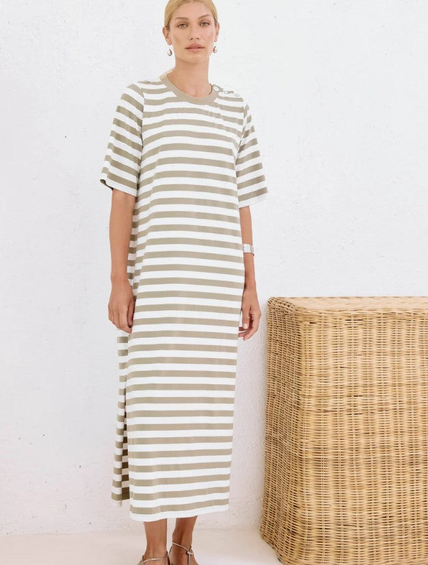 EB & IVE STUDIO STRIPE T SHIRT DRESS [SZ:XSMALL CL:OLIVE]