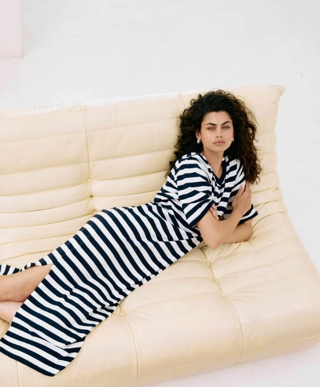 EB & IVE STUDIO STRIPE T SHIRT DRESS [SZ:XSMALL CL:INDIGO]