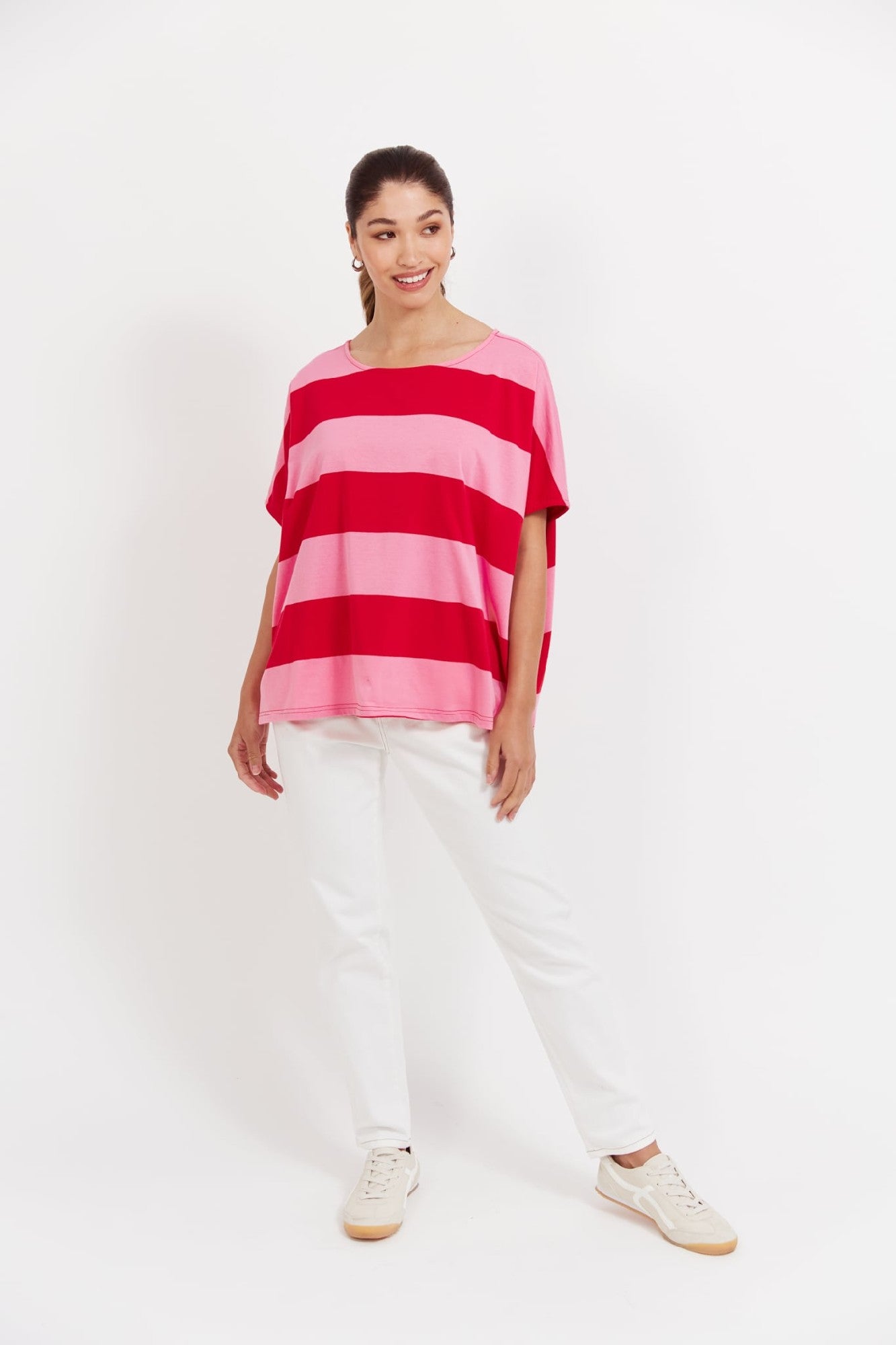 HAVEN JARDIN STRIPE T SHIRT ONE SIZE [CL:GARNET]