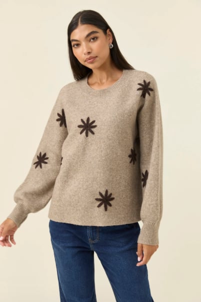 ISLE OF MINE MIRU STITCH FLOWER JUMPER [SZ:XSMALL CL:STONE]