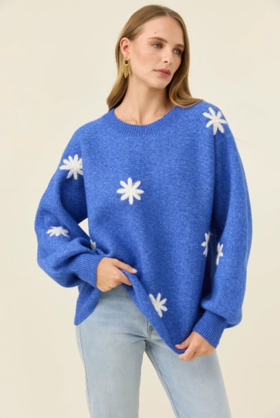 ISLE OF MINE MIRU STITCH FLOWER JUMPER [SZ:SMALL CL:COBALT]