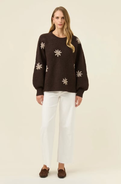 ISLE OF MINE MIRU STITCH FLOWER JUMPER [SZ:SMALL CL:CHOCOLATE]