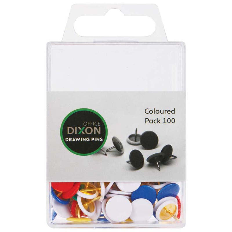 DRAWING PINS DIXON COLOURED PACK 100