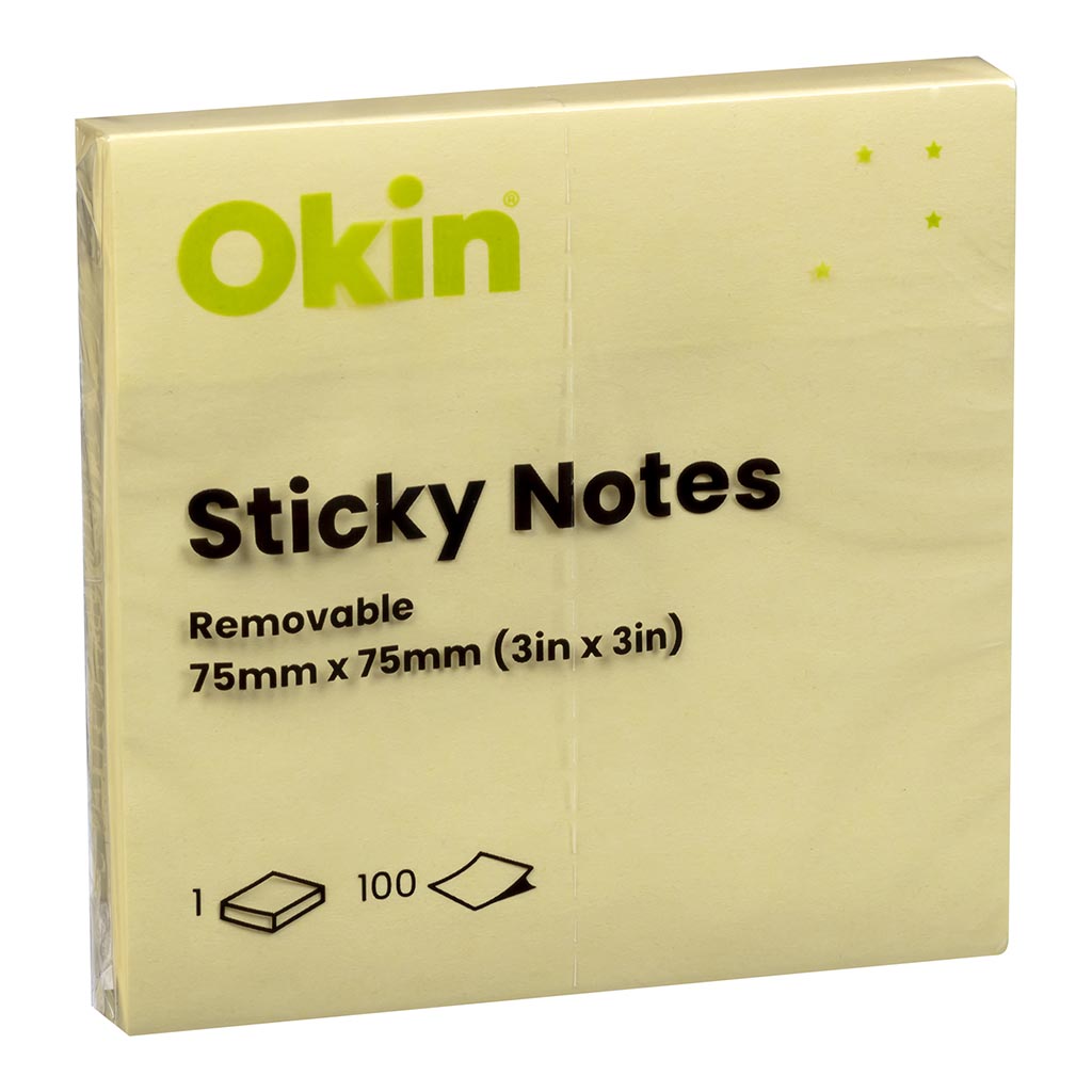 STICKY NOTE OKIN 75x75mm YELLOW